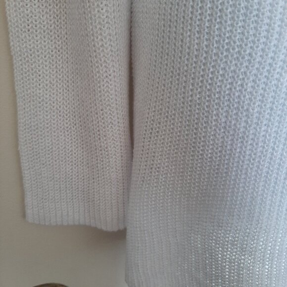 Eileen Fisher White Organic Linen V-Neck Open Knit Tunic Sweater XL - Picture 3 of 6